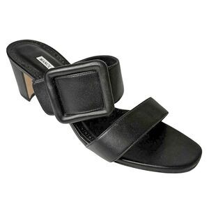 Manolo Blahnik Titubanew Black Leather Open Toe Heel Buckle Chunky Mule Size 41